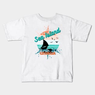 Sea Island Georgia Retro Vintage Exploding Sunset Kids T-Shirt